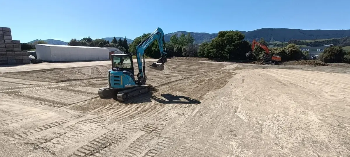 D&R Works excavator shaping ground on an earthworks site
